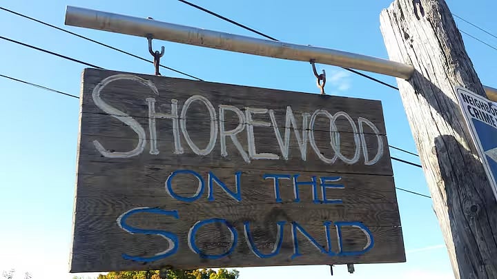 Shorewood On The Sound sign at the top of our street.