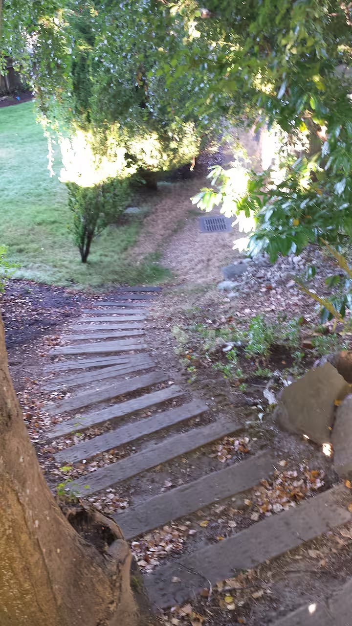 The steps from our property leading down to the beach path. We have detailed written directions.