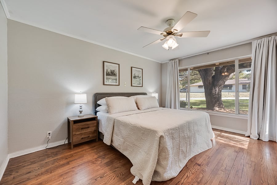 Bedroom 2 / King Bed / Dresser / Closet / Ceiling Fan