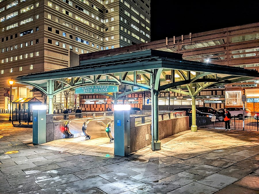 Nearest train station is 8-10 mins walk (Grove Street PATH).
