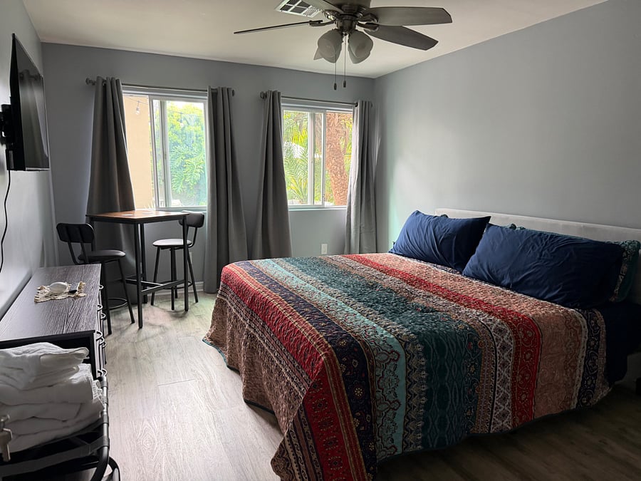 This is bedroom #2 with a king size mattress with a shared bathroom. Monthly rent is $2300.
This room can accommodate up to two people for an additional fee.