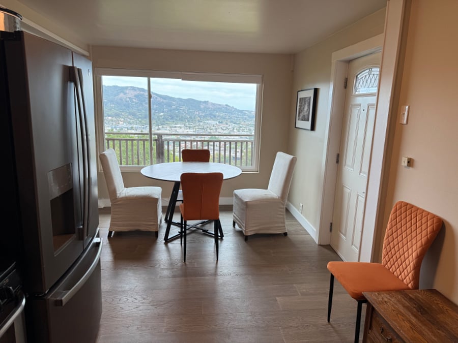 The dining corner with a view, from the kitchen.