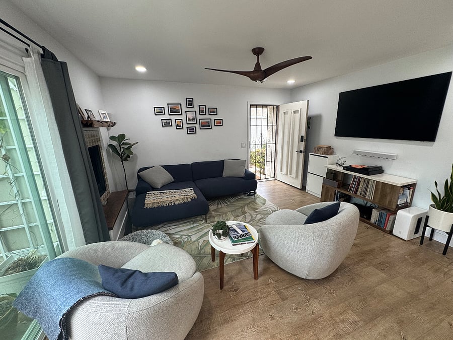 Entry, living room, 65" Smart TV