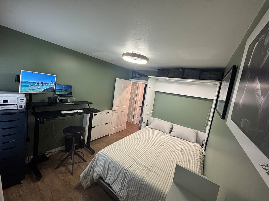 Second bedroom with queen murphy bed lowered