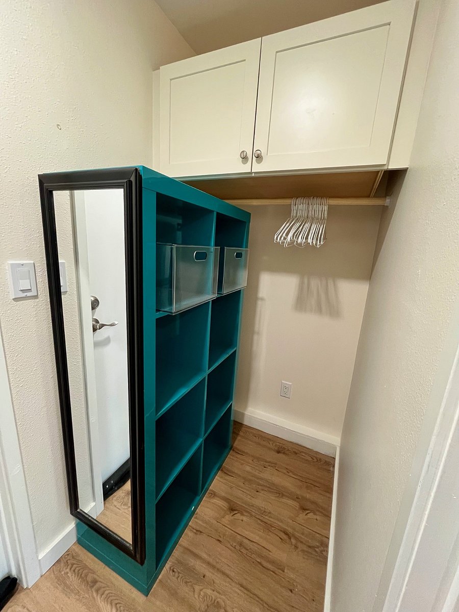 Closet with shelving and drawers