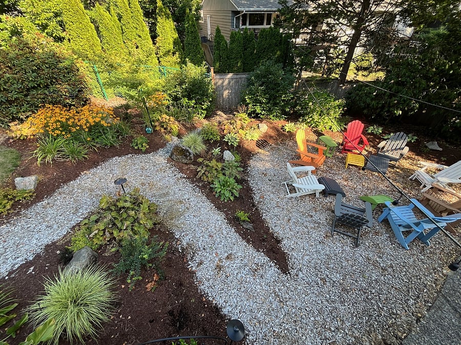Path through beautiful, landscaped yard, leading to private entrance of the studio