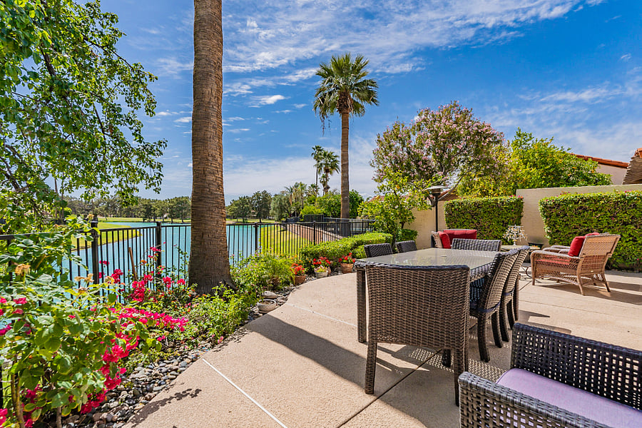 Lake and AZ Biltmore Golf Course wrap around patio view