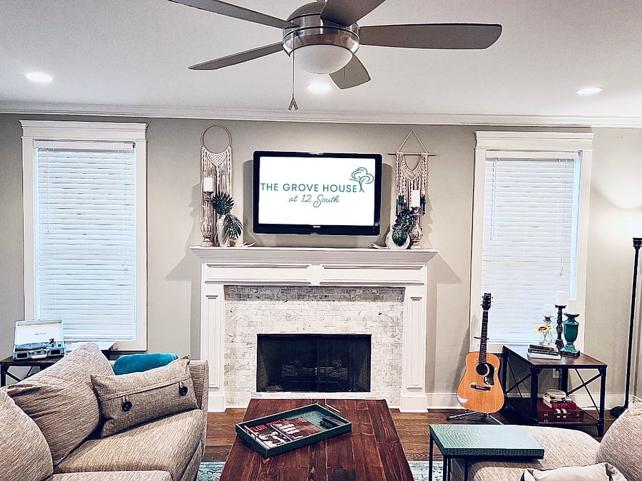 Living room with large TV