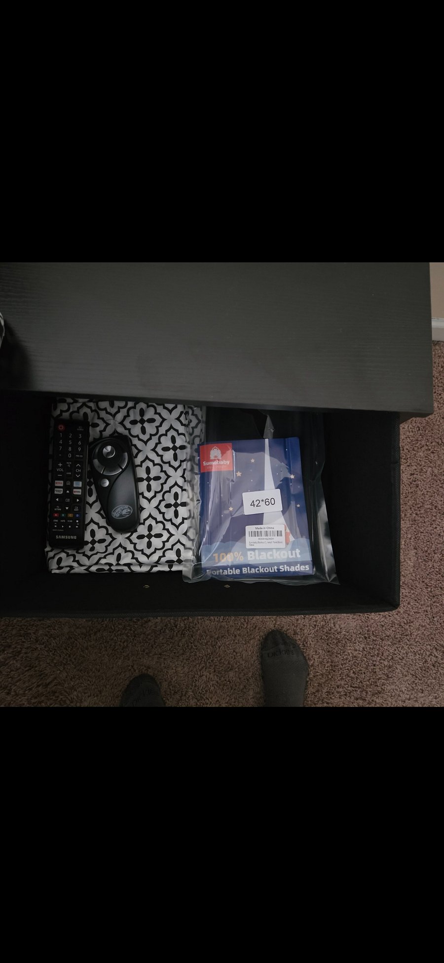 Primary room remote for light and fan and TV
Blackout shade