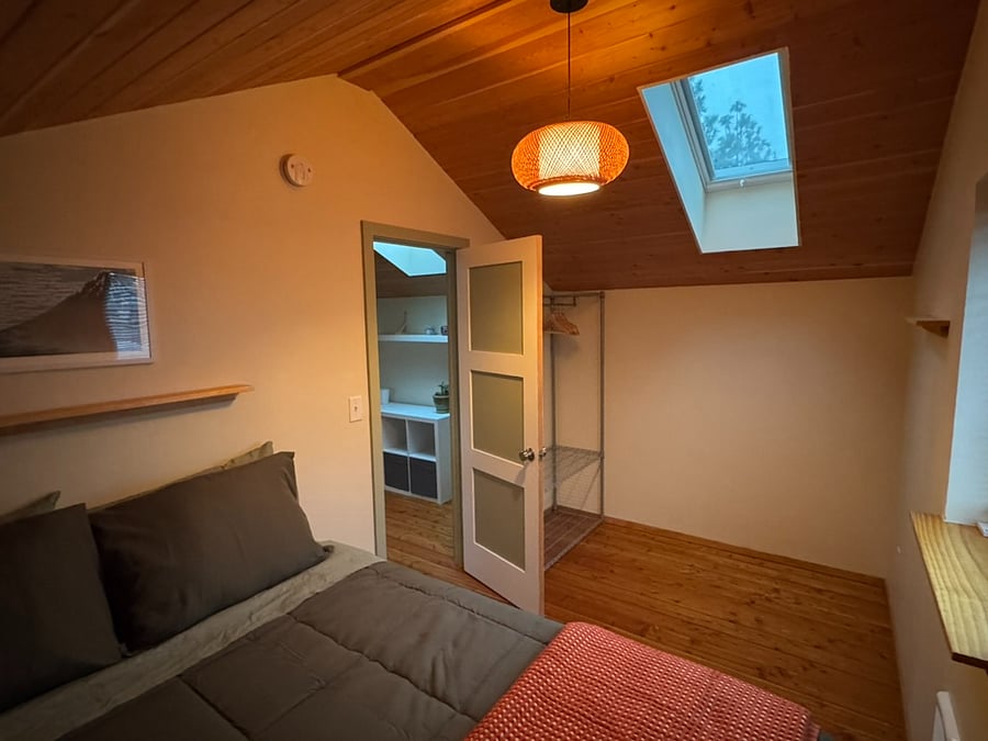 south bedroom with built in queen bed
