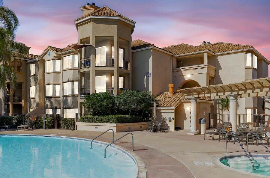 Pool area has outdoor shower