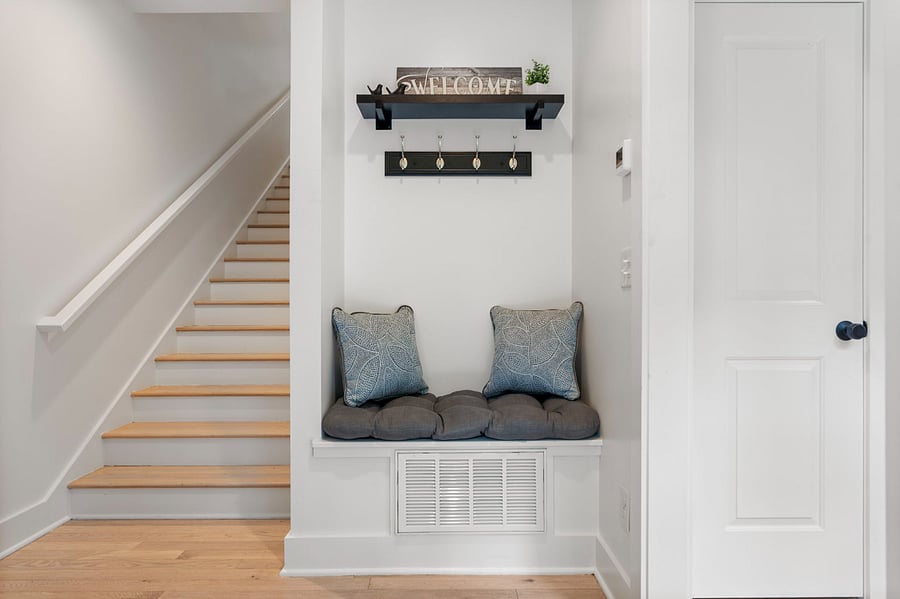 Welcoming Foyer-Oak tread Stairs.