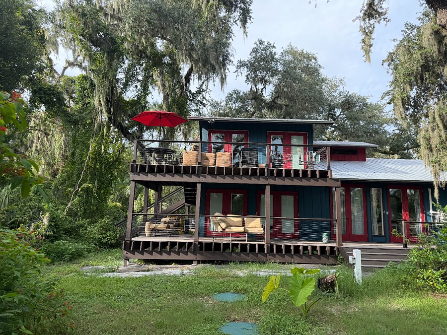 looking to the house from the back year - your balcony is on the second floor