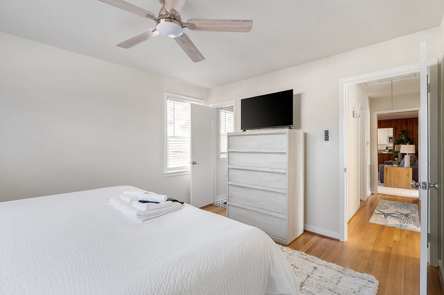 Primary bedroom has a smart TV