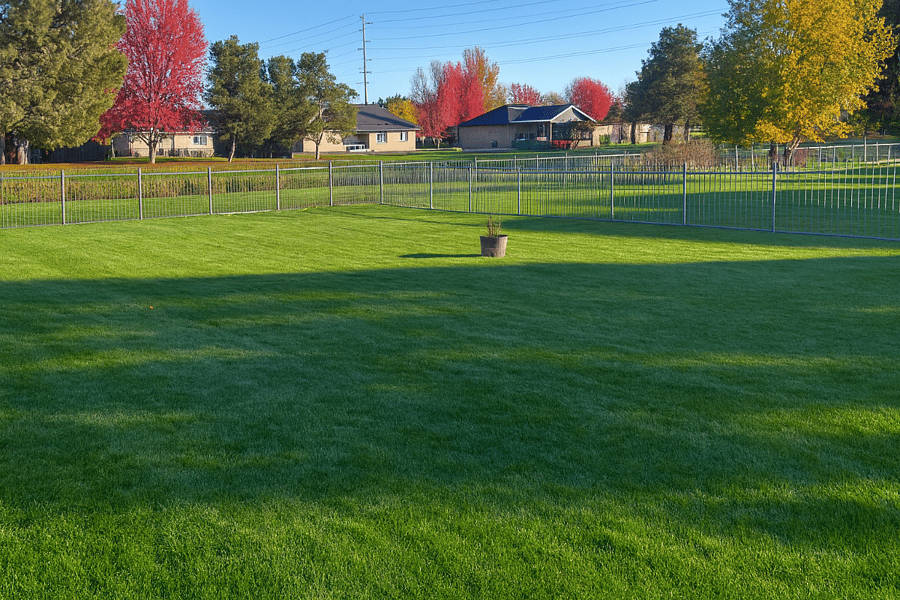 Very large, fully fenced yard, reinforced fencing for small dogs.