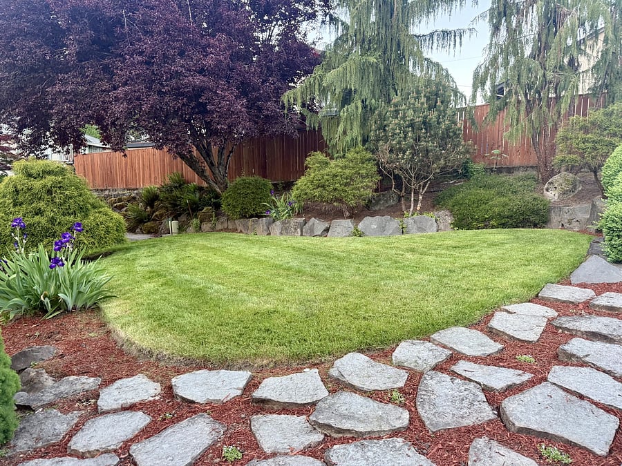 Upper front lawn. We have a landscaper keep the grounds neat.