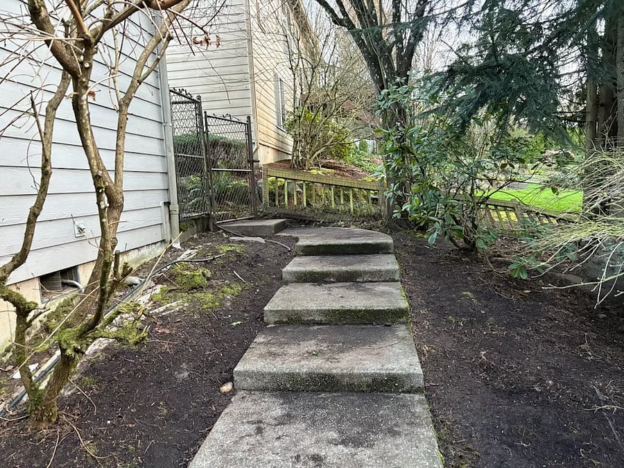 Pathway to deck entrance. We have since installed path lighting on the left.