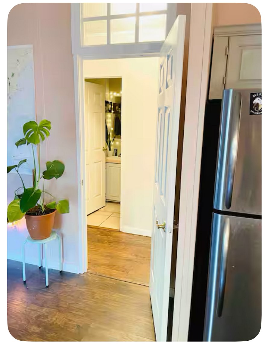 Door to your quarters - the door for privacy/security, bathroom is straight ahead and two bedrooms on each side. All your own space!