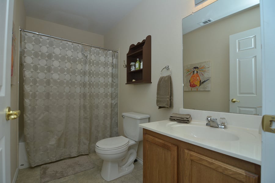 Hall bath with tub shower