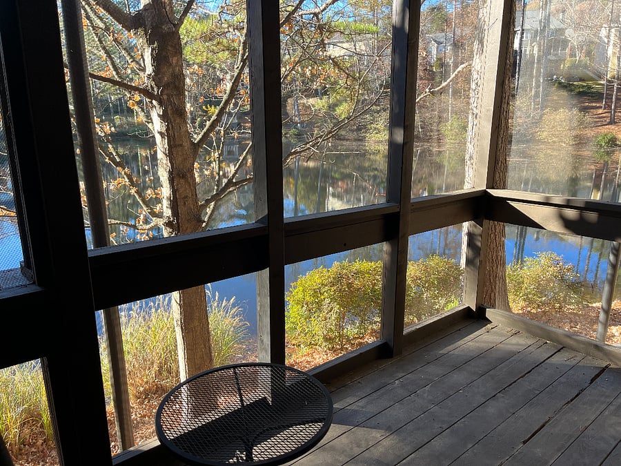 Screen porch overlooking lake
