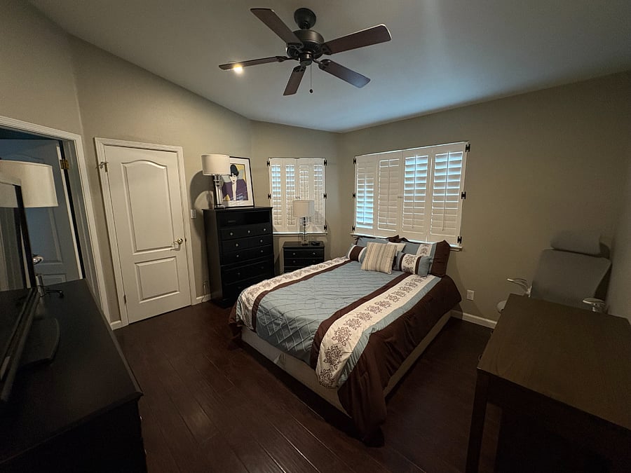Primary Bedroom, Bathroom and Walk in Closet, windows face the backyard