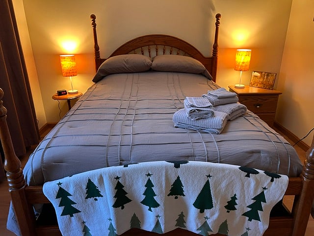 Queen size bed with brand new mattress and box spring. 