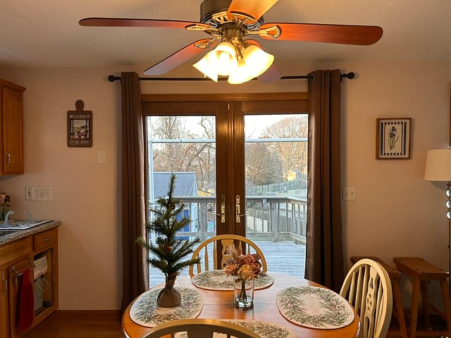 French door leading out to a newly built deck. 