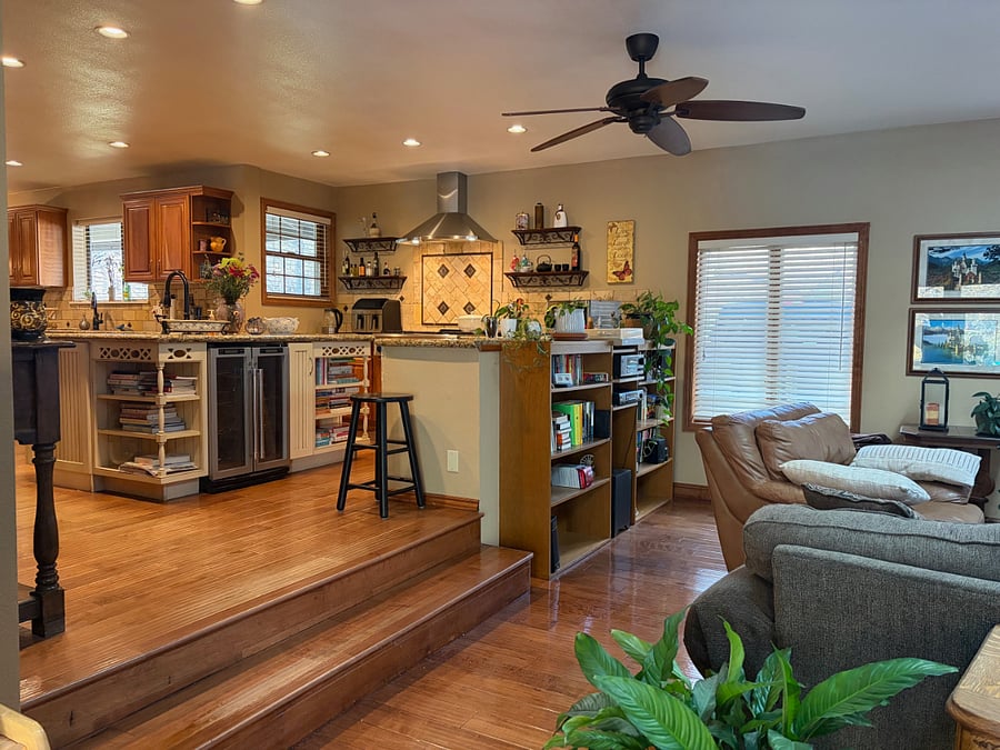 Family room looking into kitchen