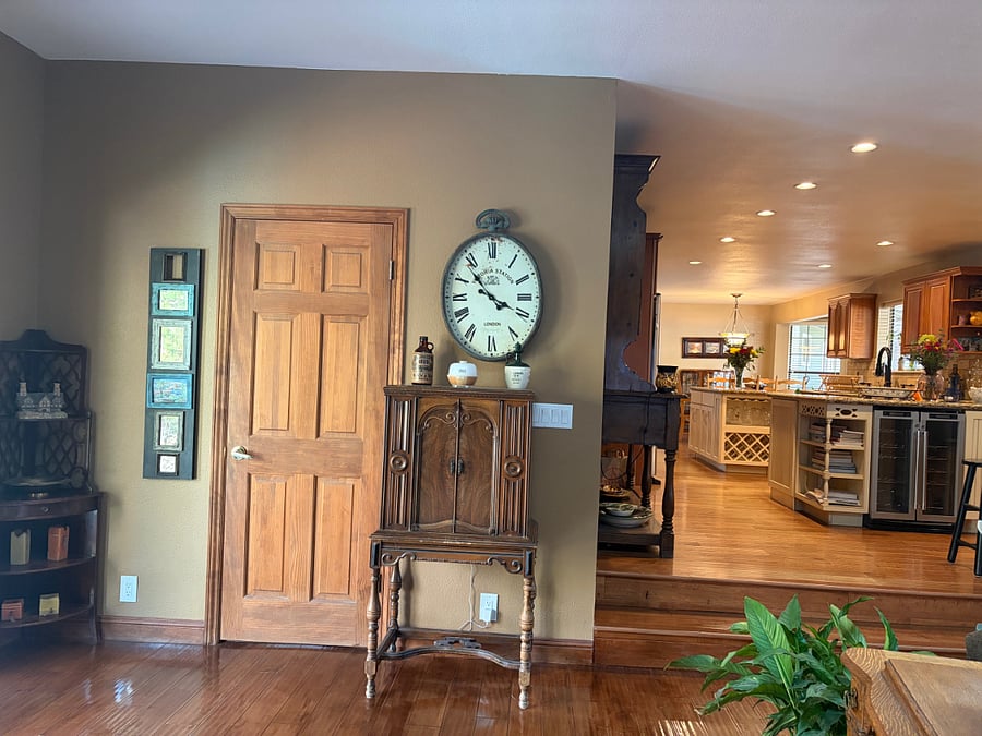 Family room looking into kitchen