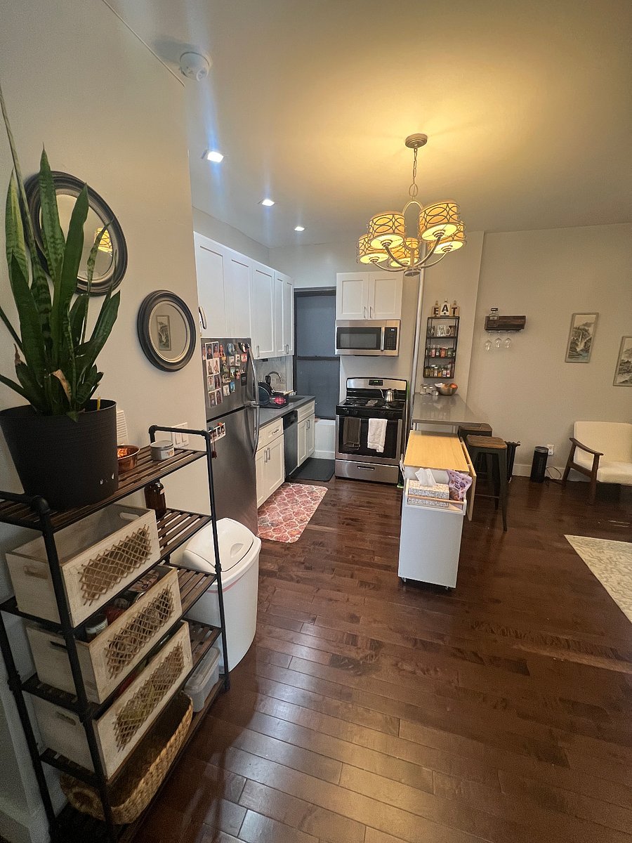 A lot of kitchen storage space and all renovated appliances.