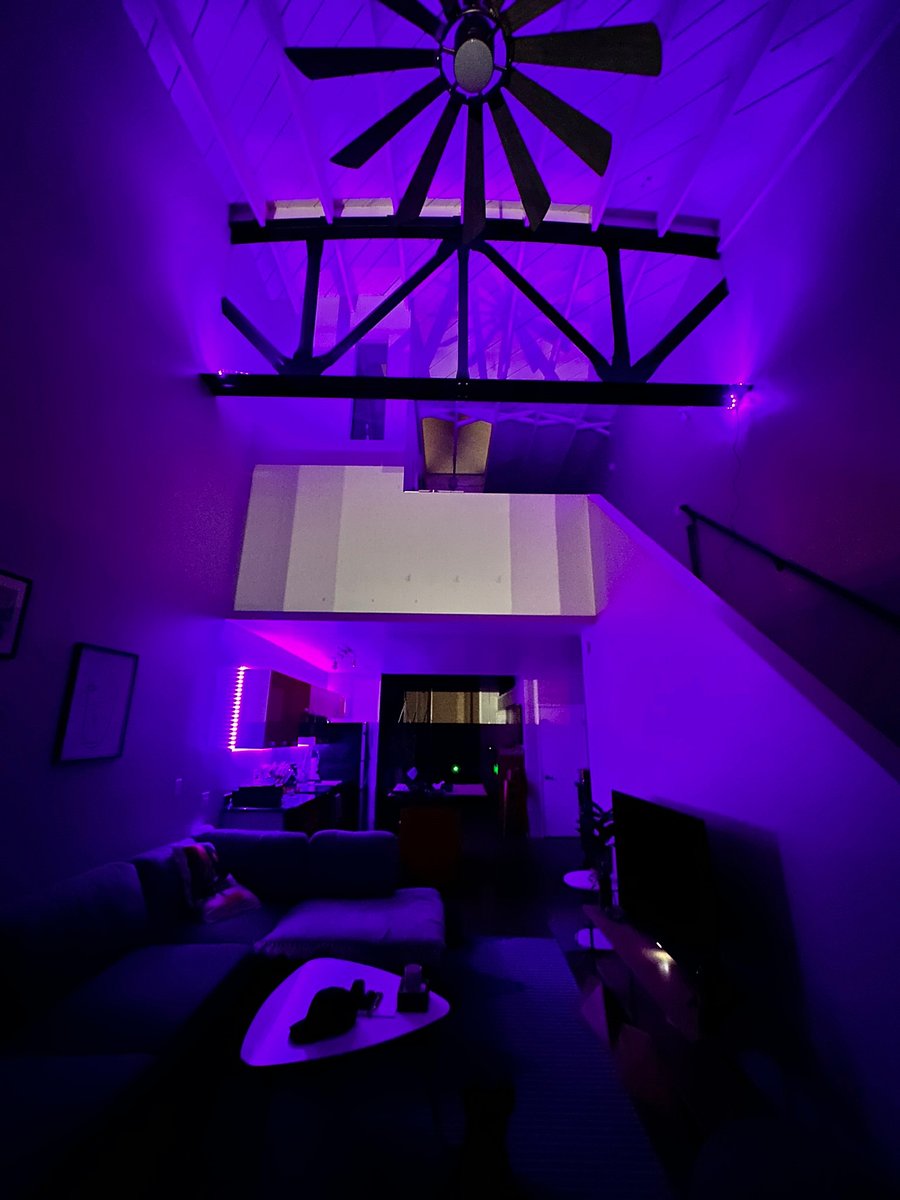 LED lighting under kitchen cabinets and in the ceiling tresses. Turn on with the labeled switches under the over sink cabinet for the kitchen and on the wall upstairs next to the outlets for front and back tress lights