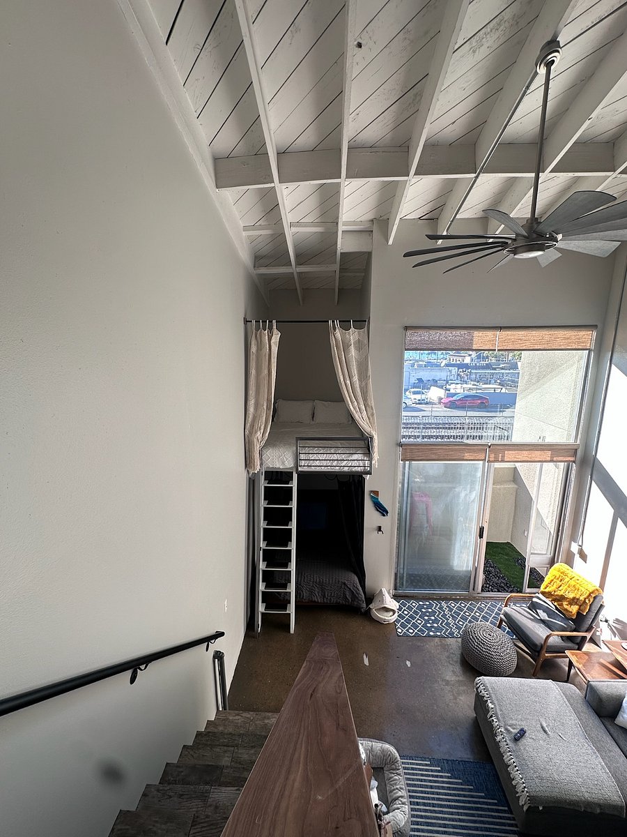 Street parking is visible through the window which is behind our unit. It is across the amtrak and surfliner tracks (where the red car is parked) Almost always spots available all week and free.