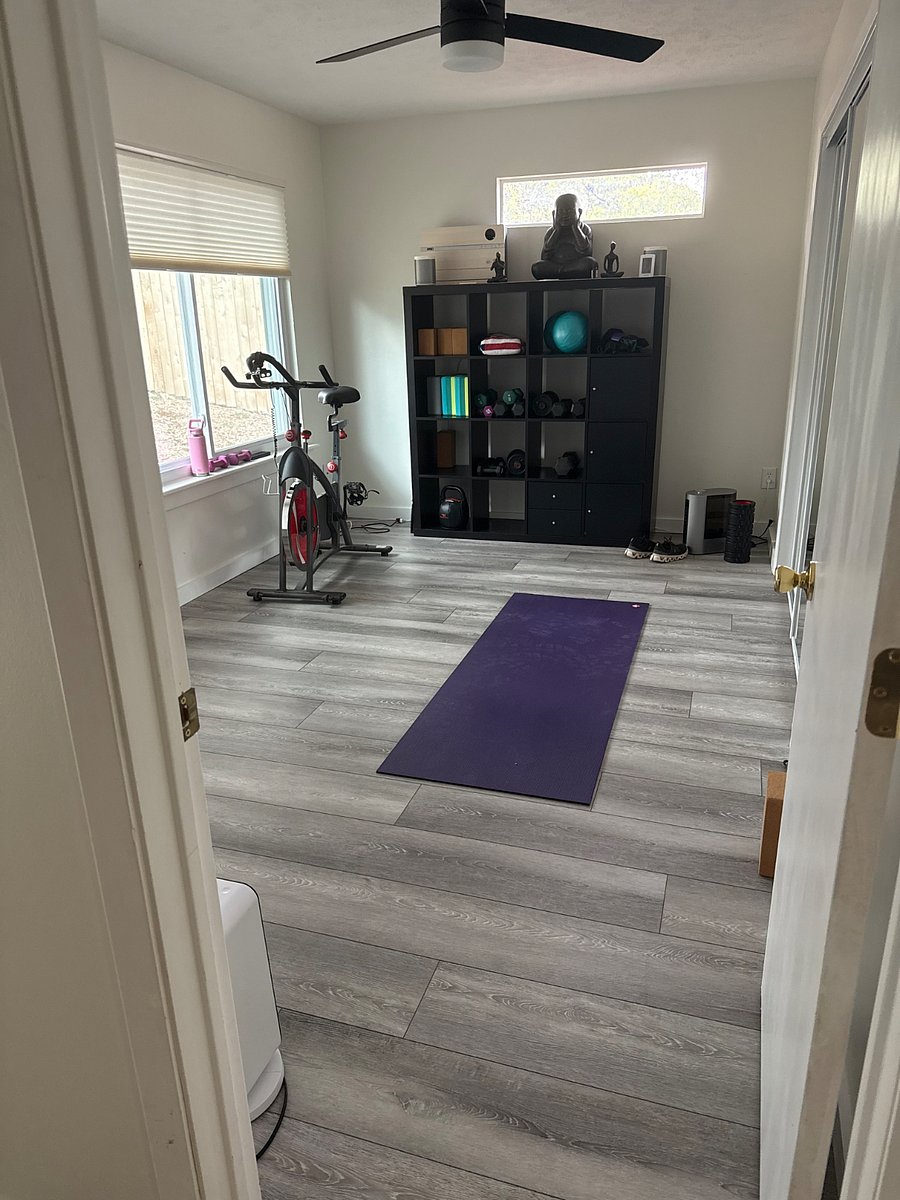 Room for exercising. Smart TV on the wall to stream  or any exercise that you chose to do.
