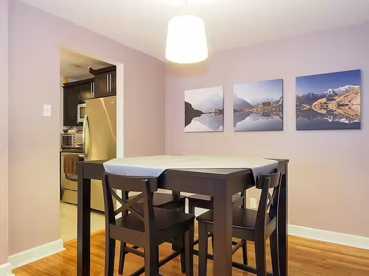 Large open floor-plan. The dining room is adjacent to the kitchen and living room.