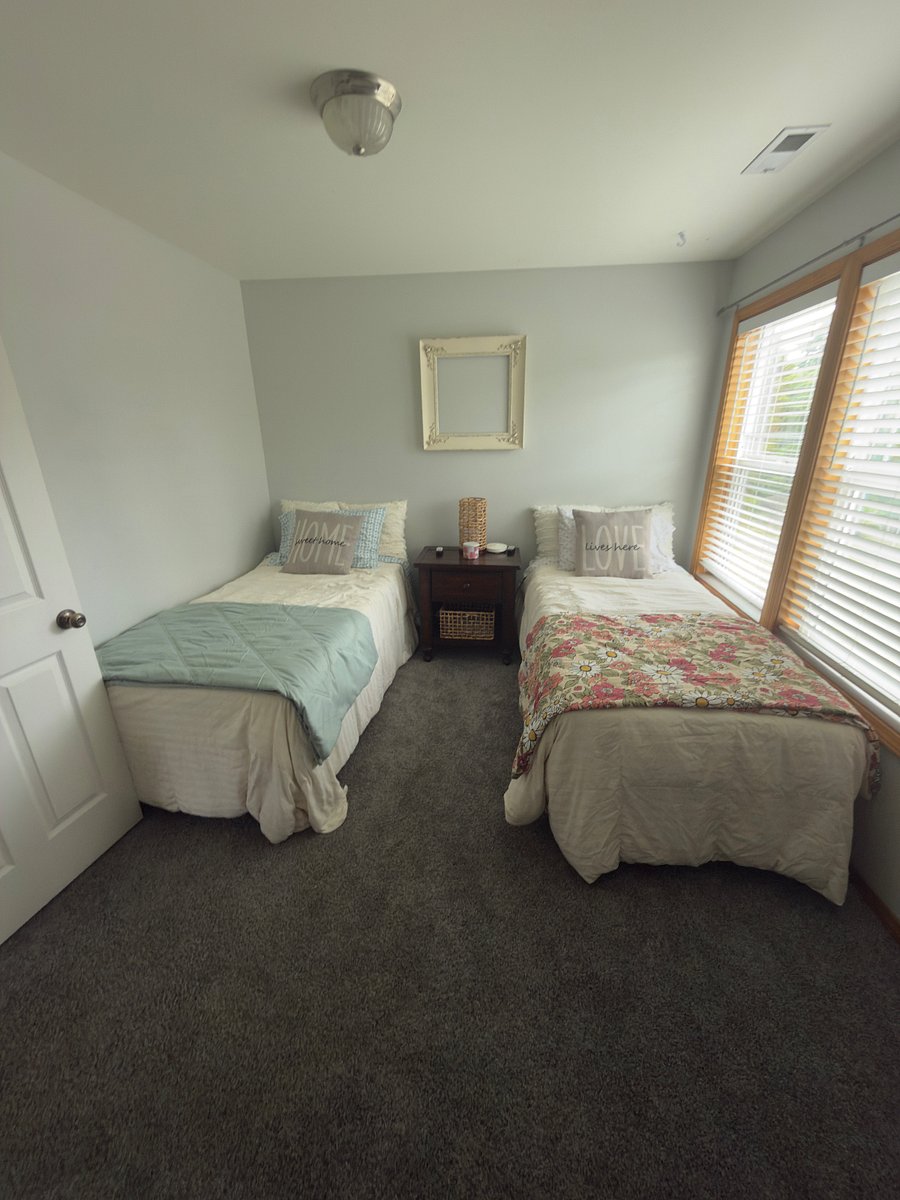 Bed 2 single ghost adjustable memory foam beds with remotes. May be moved together for a split king bed. Please use mattress pad in closet. King sheets available.