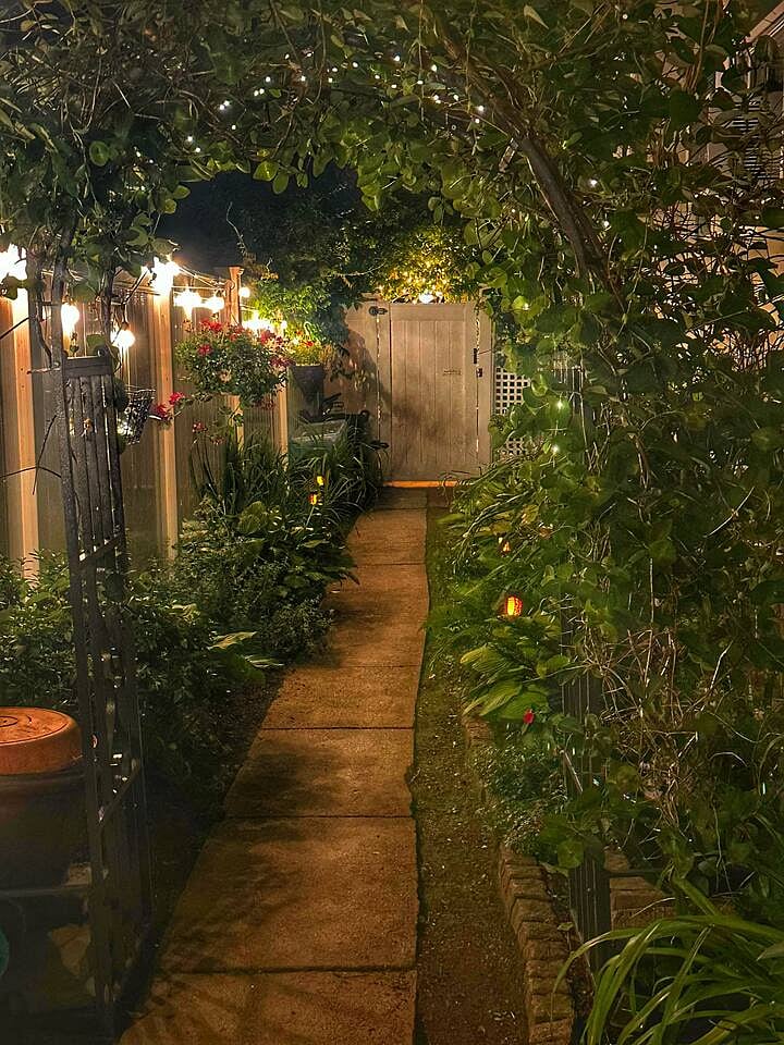 Garden Apartment Entrance (clearly lit at night)