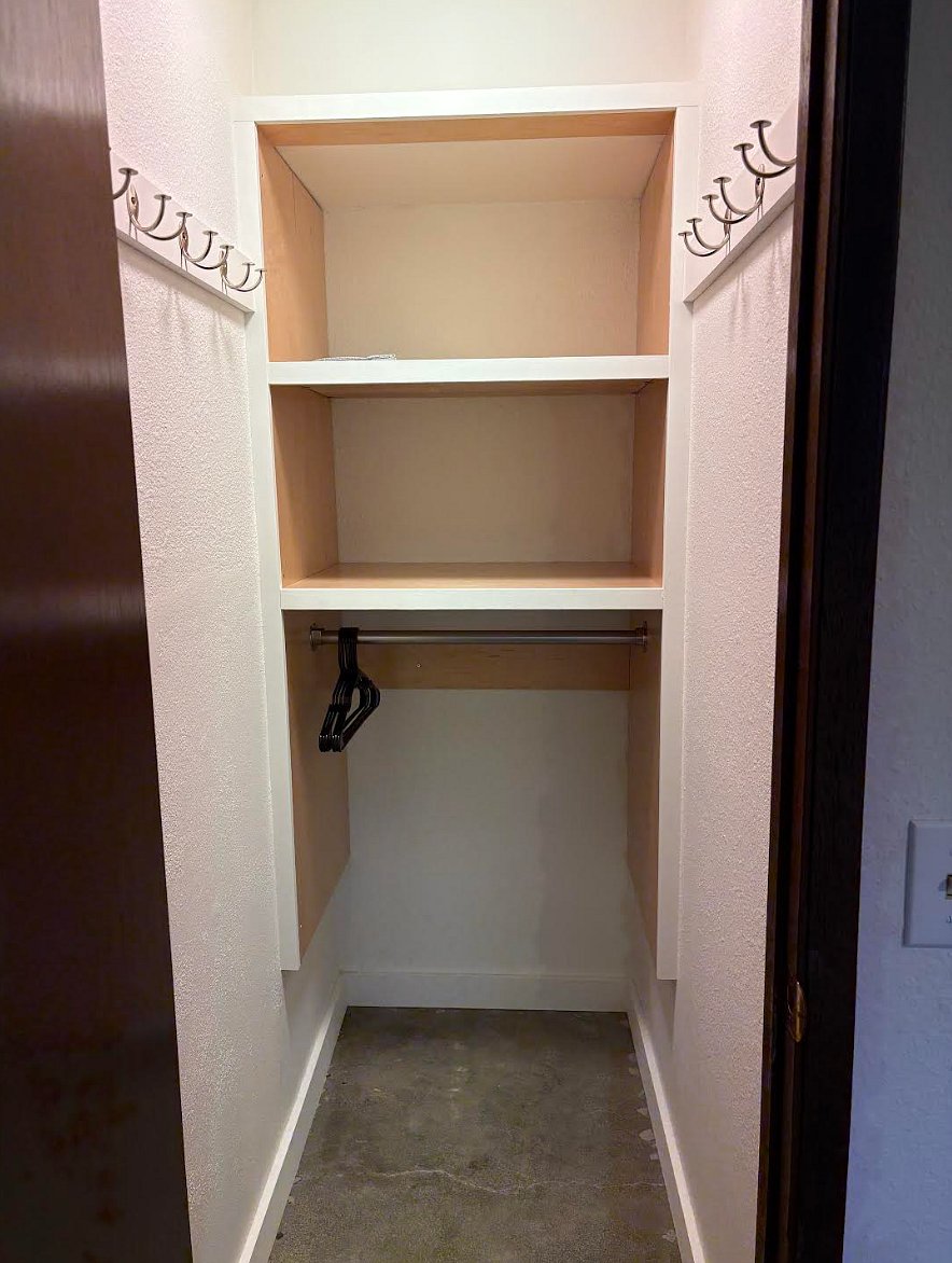 Custom shelving in closet.
