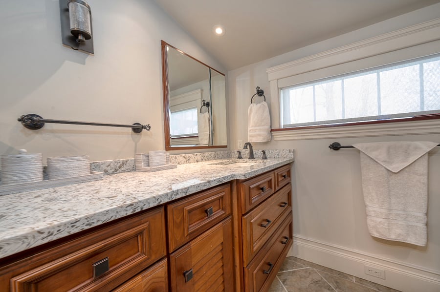 An expansive vanity with plenty of outlets/drawers/storage!