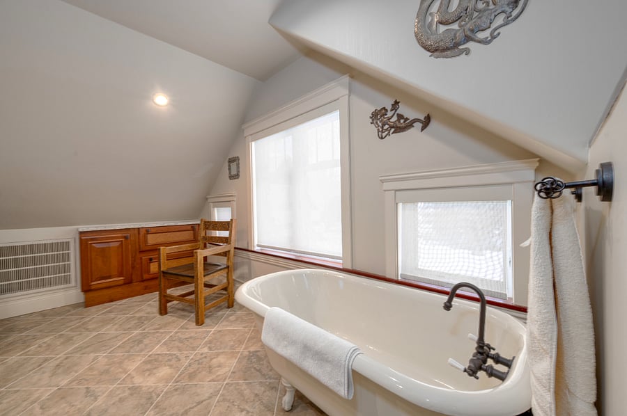 The antique cast iron tub was original to the main house and moved/refurbished/repurposed to the apartment. 