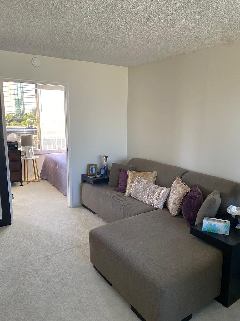 looking toward the bedroom with the twin bed