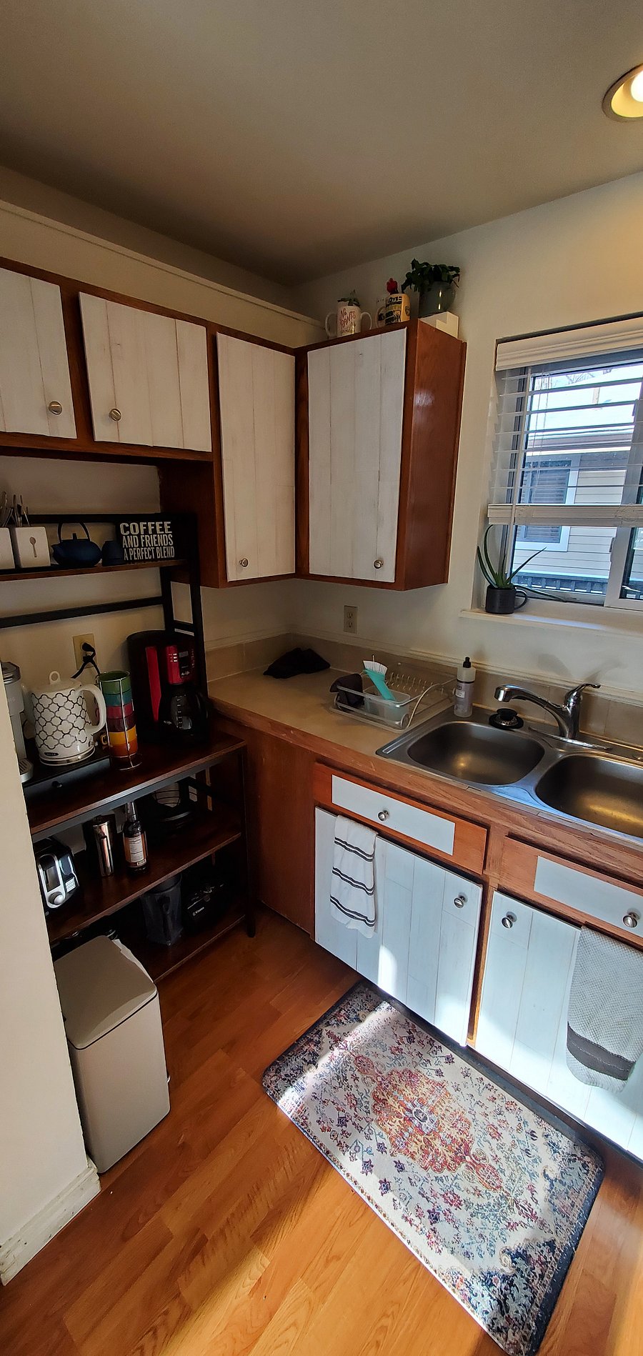 Amenities include coffee pot and single-serve Keurig.