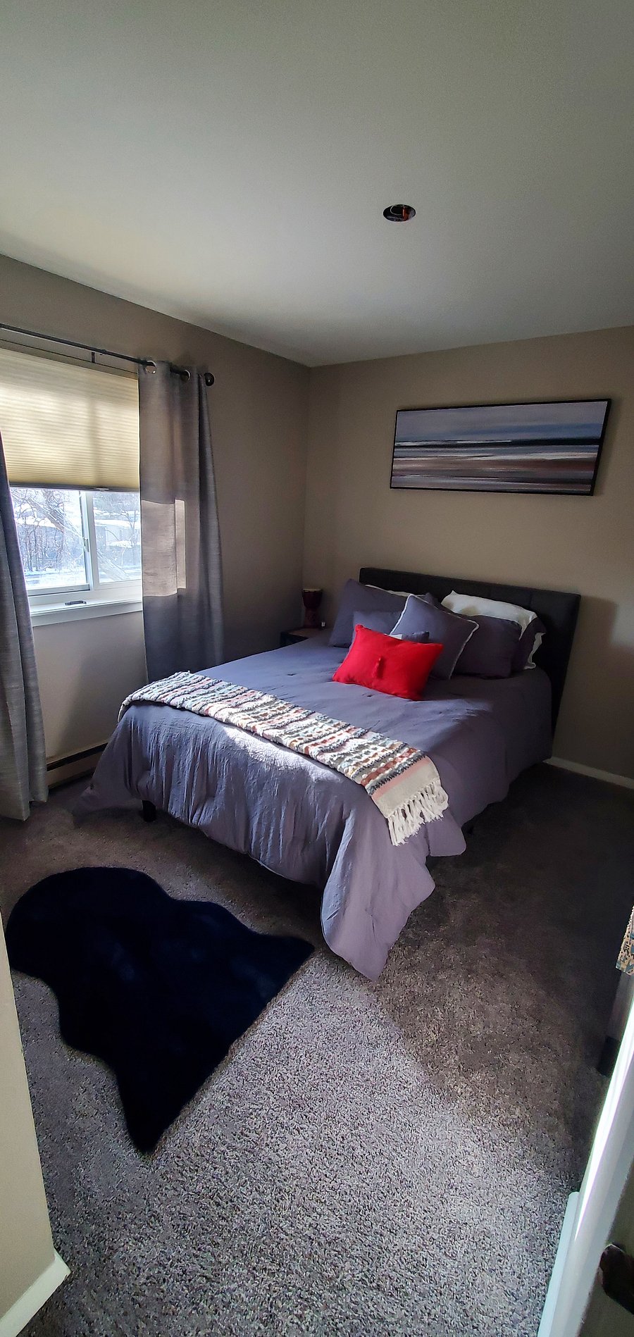 Second bedroom with full size bed and Helix Luxury Mattress; Amenities: medium closet, 6-drawer dresser, ceiling fan.