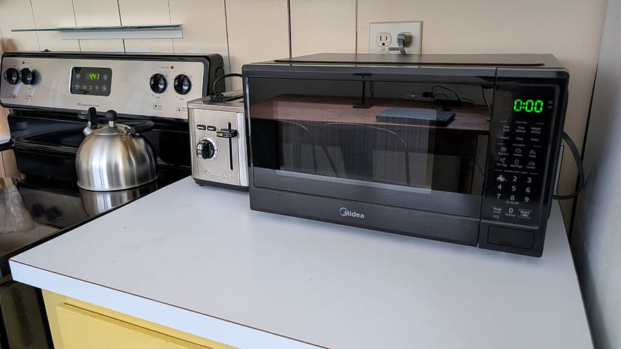 Microwave,  toaster, stove top kettle
