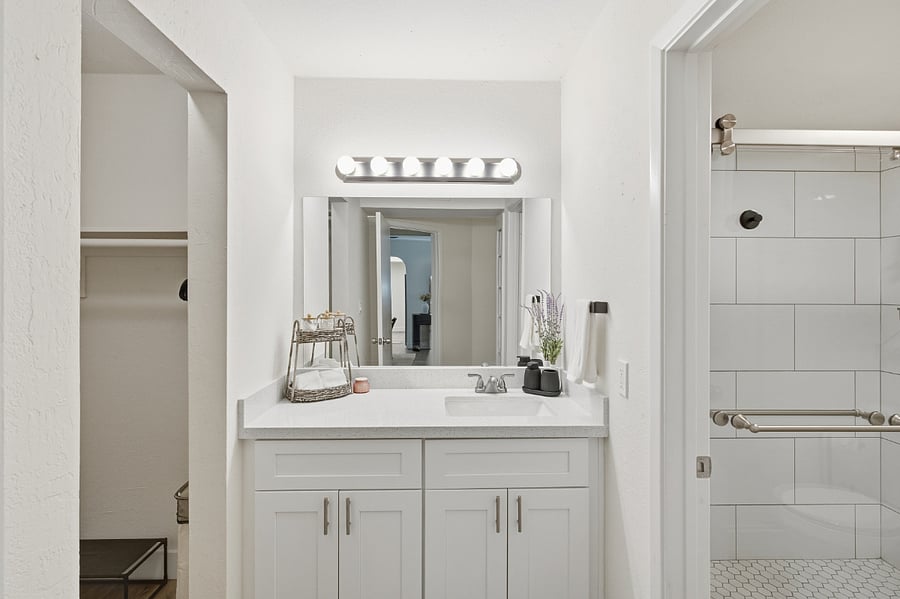 Primary bath vanity and mirror