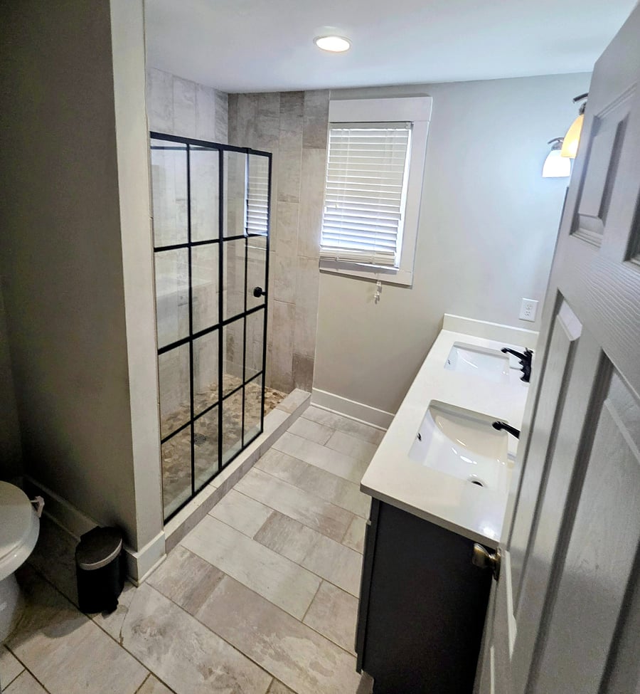 Walk-in shower and jack & jill sinks