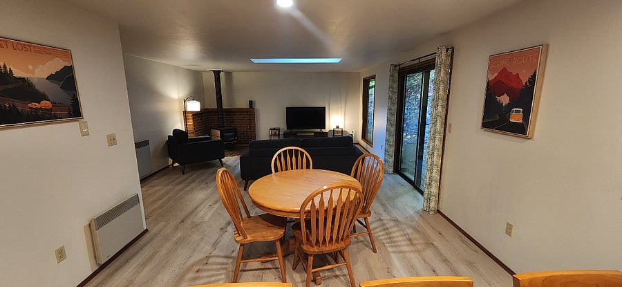 View from kitchen to the living room space.