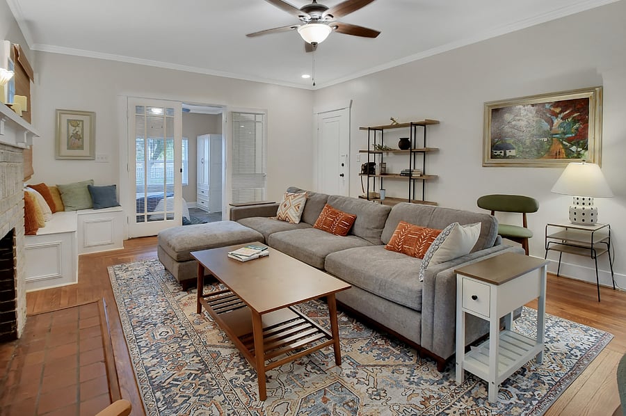 Living room with historic hardwood floors