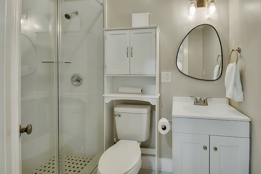 Full bathroom with glass shower door