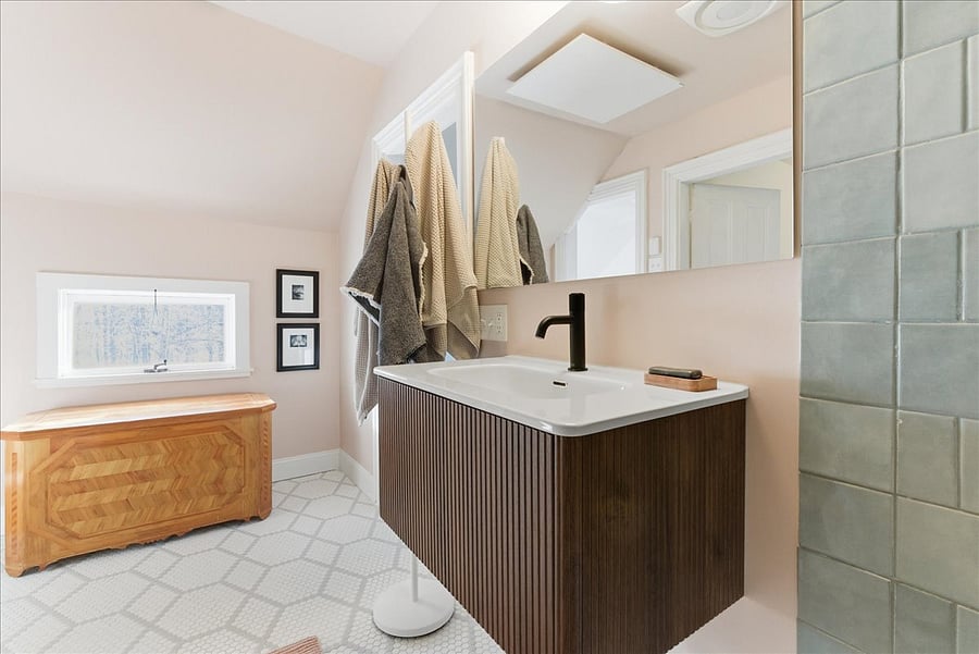 infrared heating panel in the ceiling keeps you toasty!
