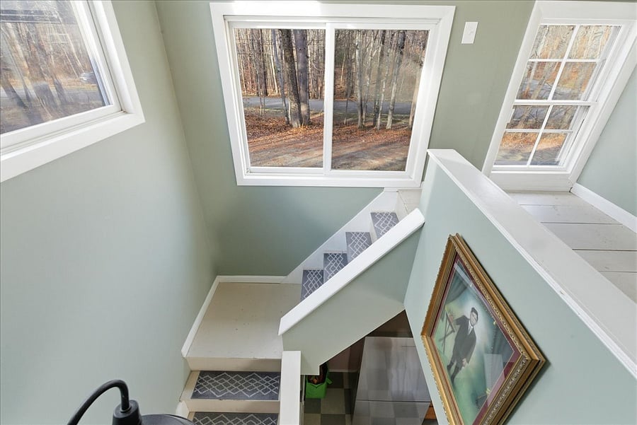 stairs down into kitchen